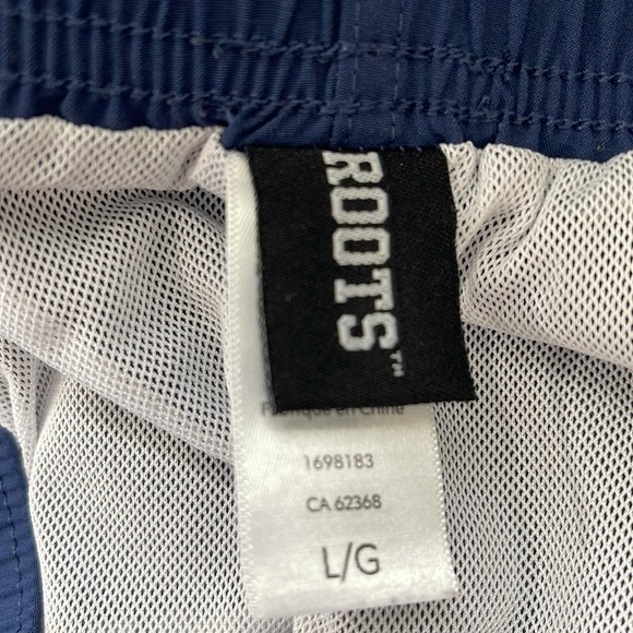 Roots Mens Graphic Logo Swim Shorts Navy Blue Mesh Lined Pockets Draw String L - Picture 9 of 13